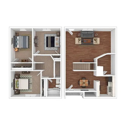Floor plan Three Bedroom One Bath Large