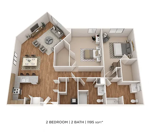 Floor plan Two Bedroom 2 Bath- 1195 sqft