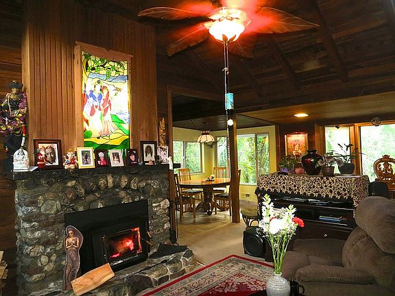 River rock fireplace