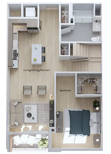 Floor plan One Bedroom + Mezzanine + Balc