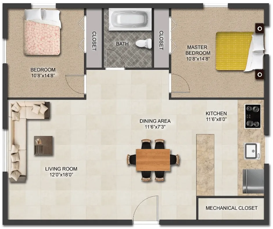 Floor plan 2 Bed 1