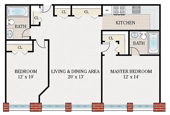 Floor plan Standard 2 Bedroom 2 Bathroom