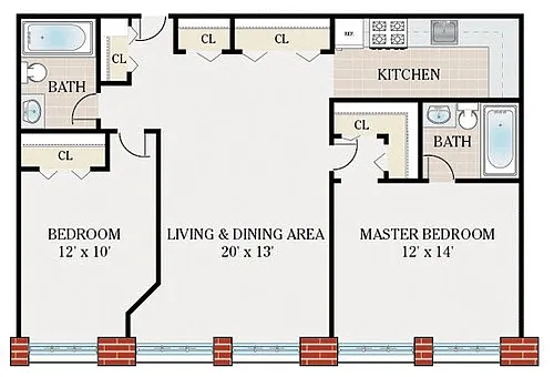 Floor plan Standard 2 Bedroom 2 Bathroom