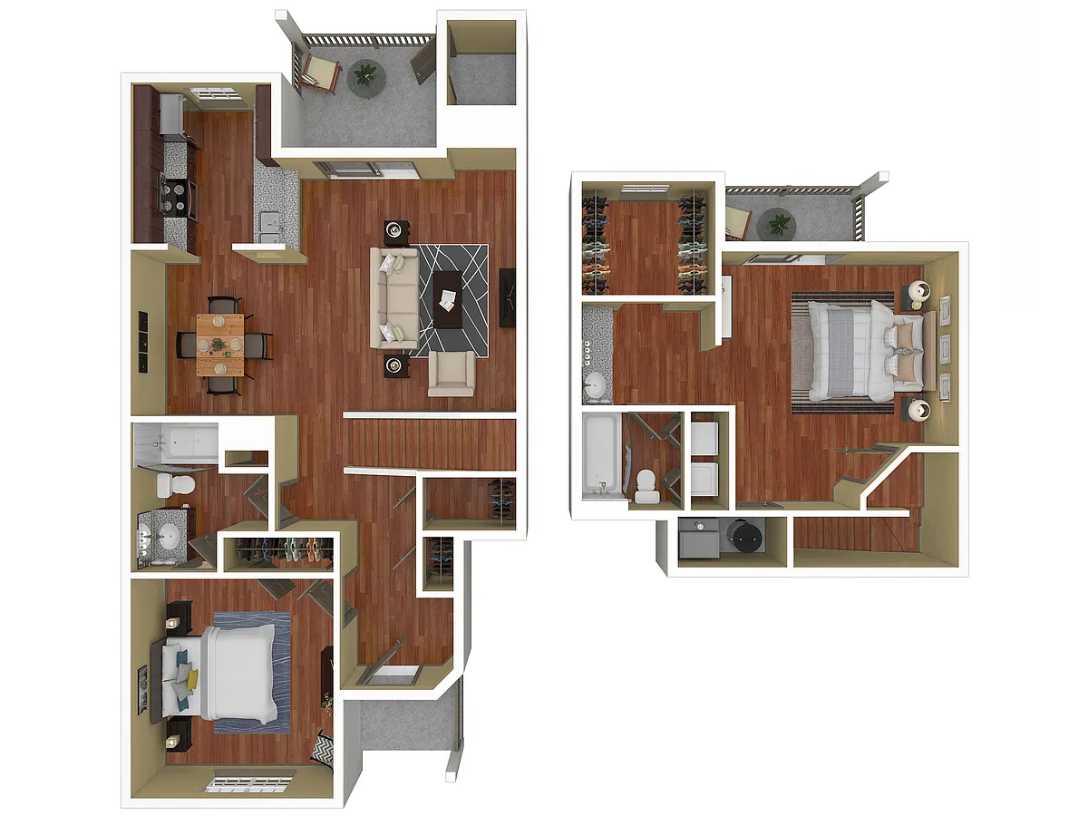 Floor plan 2 Bed, 2 Bath B Upgraded (80% Income Restricted)
