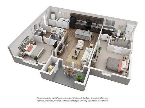 Floor plan 2 Bedroom 2 Bath | 1010 sf.