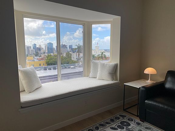 Comfy window seat with 180 view over the San Diego Bay and downtown.
