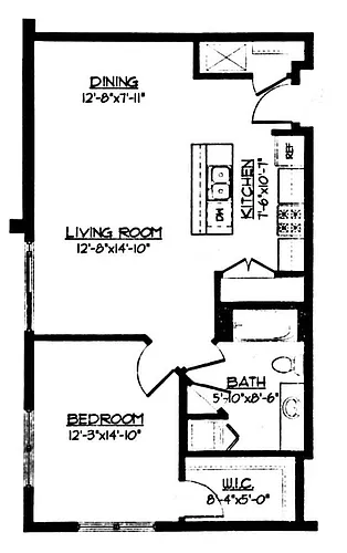 Floor plan 1 Bed / 1 Bath - 830 SF