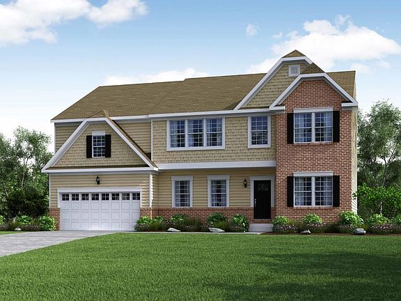 Elevation E New England Partial Brick with 2 Car Garage