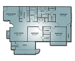 Floor plan 3 Bedroom, 2 Bath