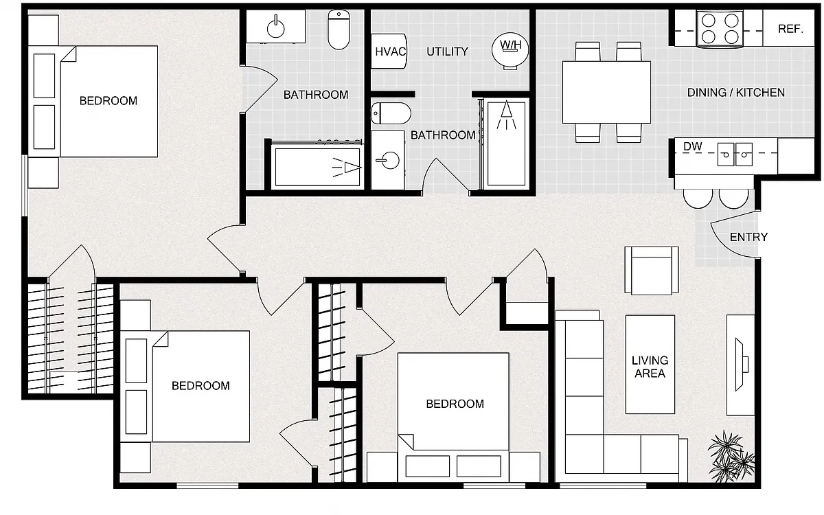 Floor plan Three Bedrooms Two Bathroom