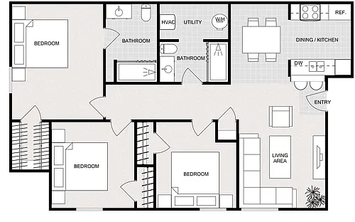 Floor plan Three Bedrooms Two Bathroom