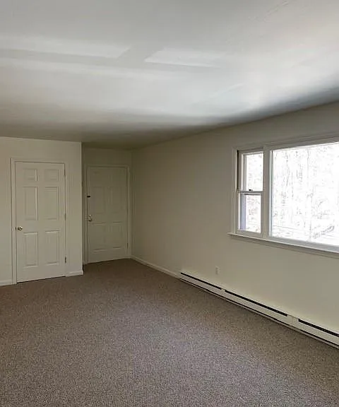 Living/dining area, coat closet, front door - kitchen is to the left of the closet
