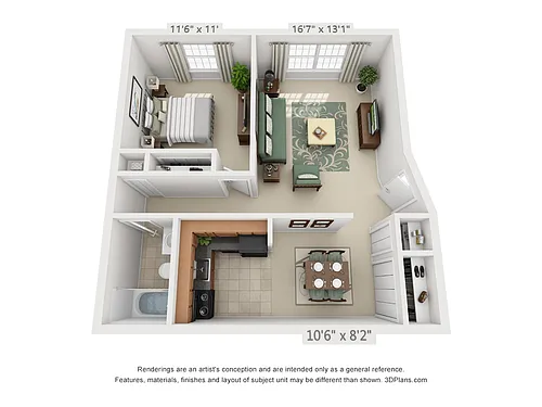 Floor plan 1-Bedroom 1-Bathroom GR2 | 650 sqft