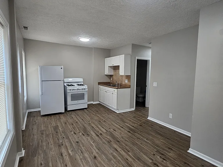view from living room to kitchen