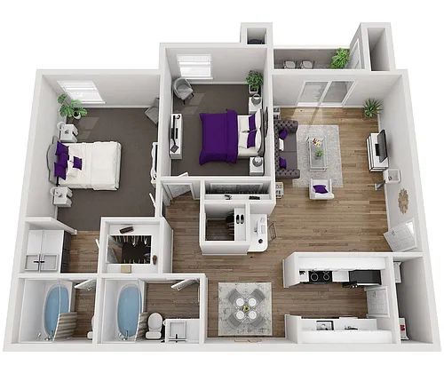 Floor plan 2 Bed 2 Bath 1121