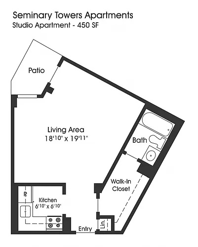 Floor plan Studio 1BA (450sf)
