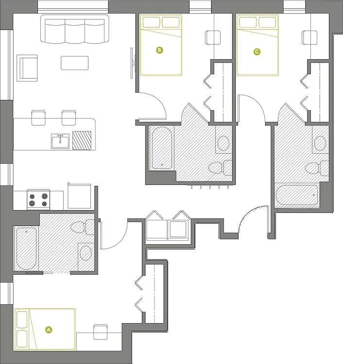 Floor plan 3x3 Corner