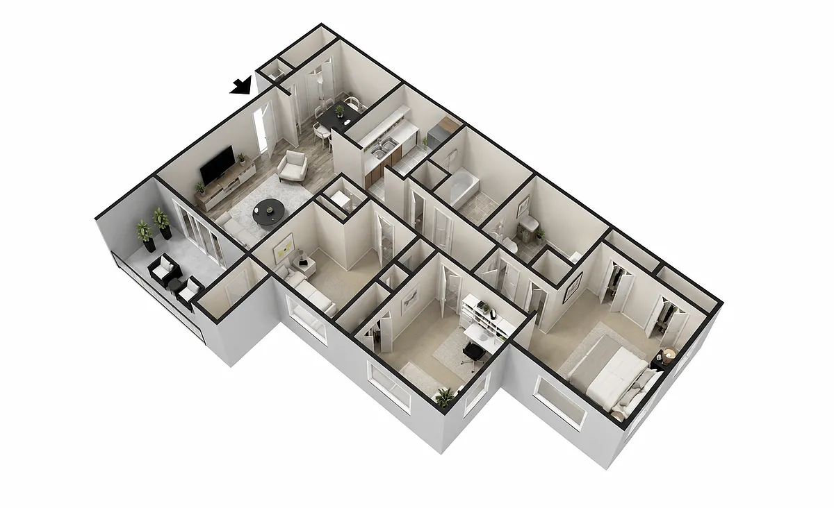 Floor plan 3 Bedroom, 2 Bath