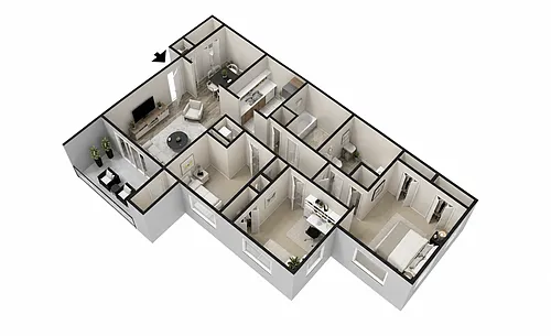 Floor plan 3 Bedroom, 2 Bath