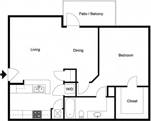 Floor plan 1 Bedroom 1 Bath - B