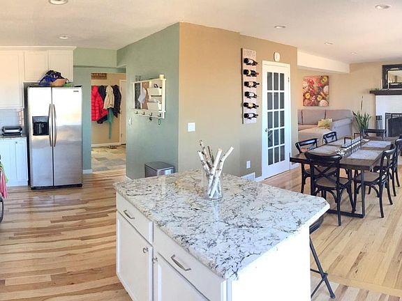 Open Concept Dining, Kitchen, Living, Wood burning fire plac