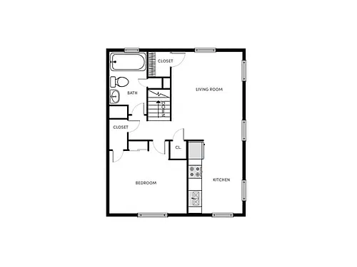 Floor plan 1 BR, 1 BA - Classic