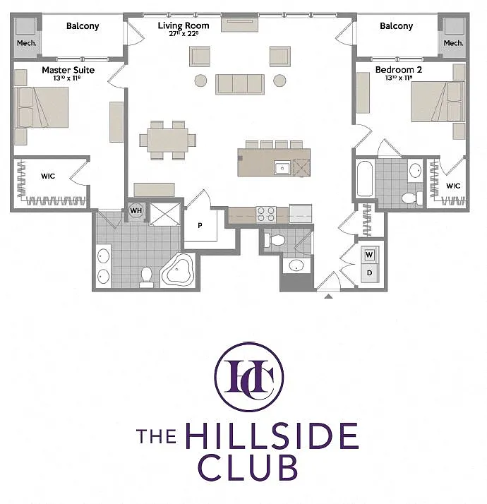 Floor plan 2 Bedroom 2.5 Baths w 2 Private Balconies