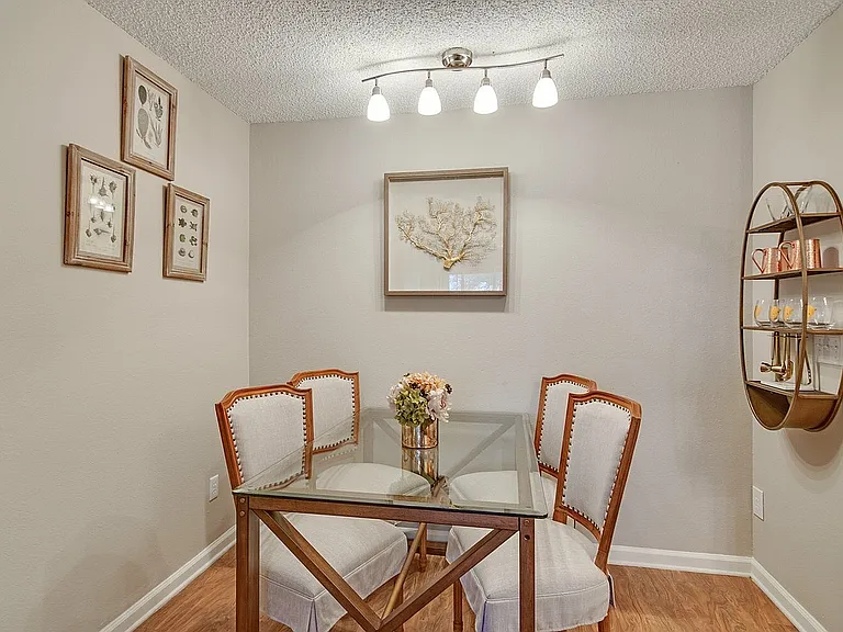 Dining area with overhead lighting