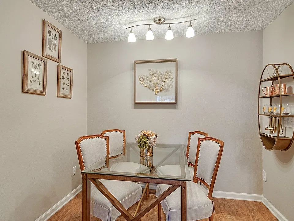 Dining area with overhead lighting