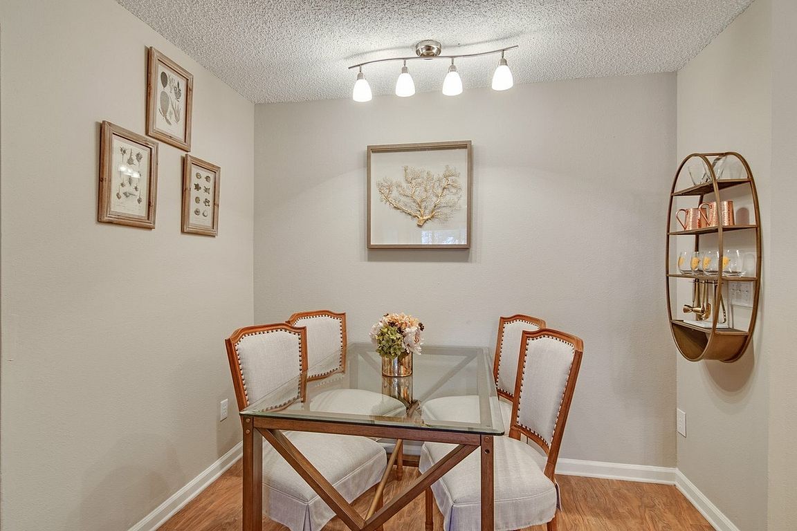 Dining area with overhead lighting