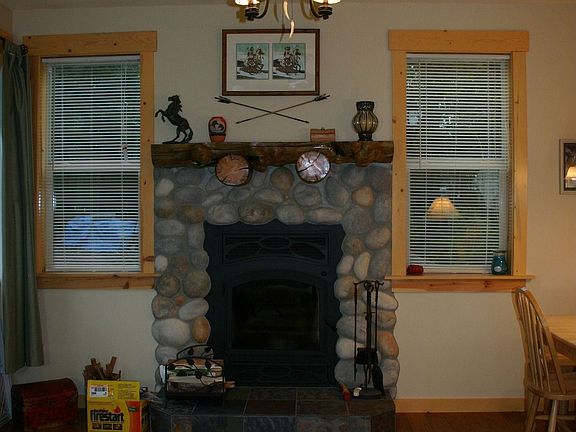 River rock fireplace