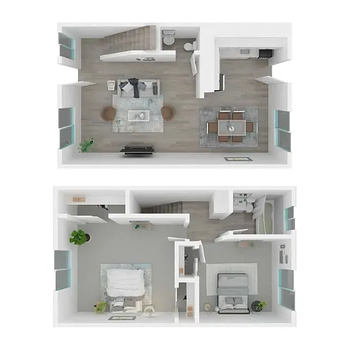 Floor plan Upgraded 2 BR, 1.5 BA - Townhouse