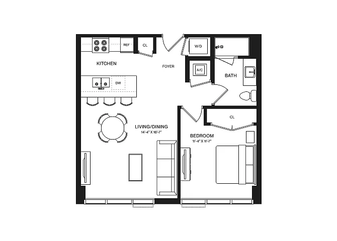 Floor plan 1 Bed/1 Bath-A3B