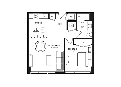 Floor plan 1 Bed/1 Bath-A3B