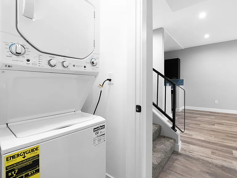 Clothes washers and dryers in select units.