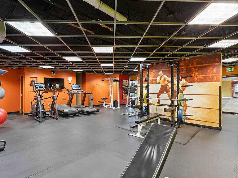 Shared community gym and fitness studio and sauna