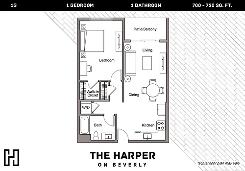 Floor plan Plan B - 1 Bedroom, 1 Bath