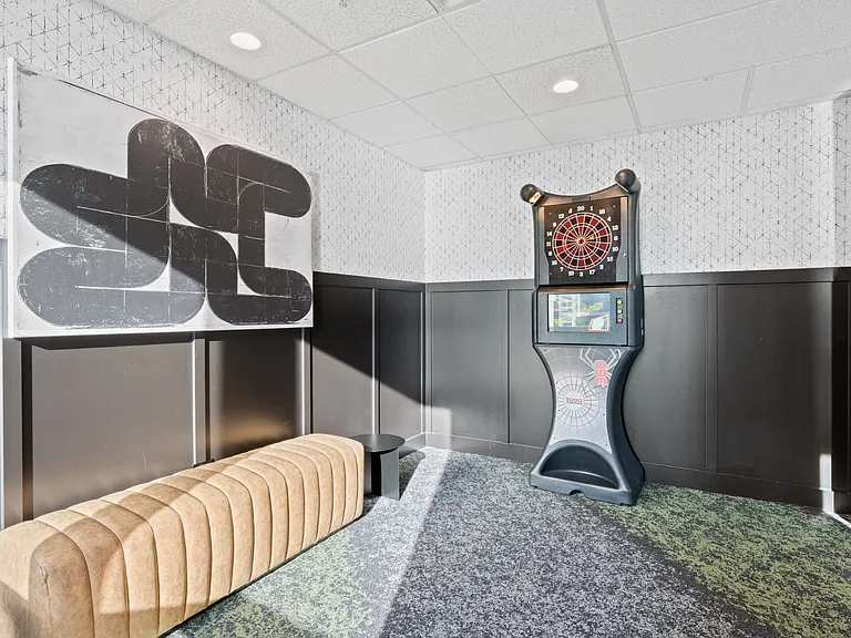 Dartboard game in the resident lounge at Shoreham and Tides in Chicago, IL