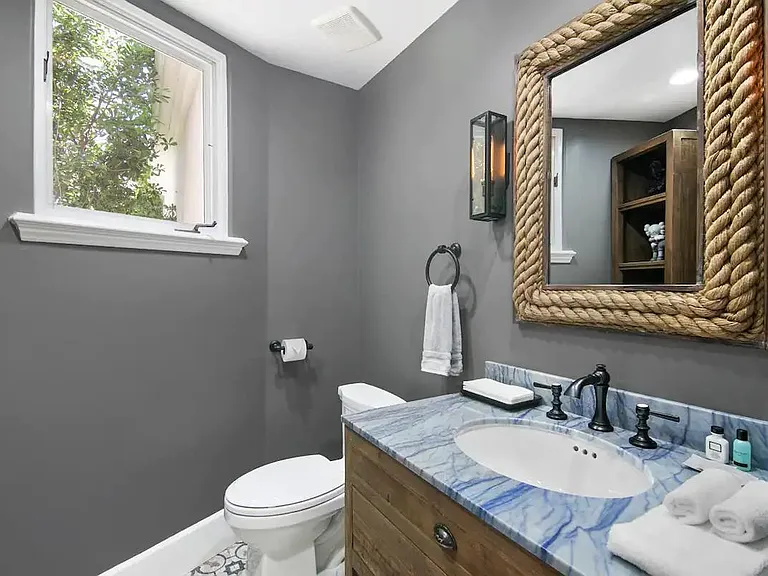 Guest bathroom, crisp and clean.