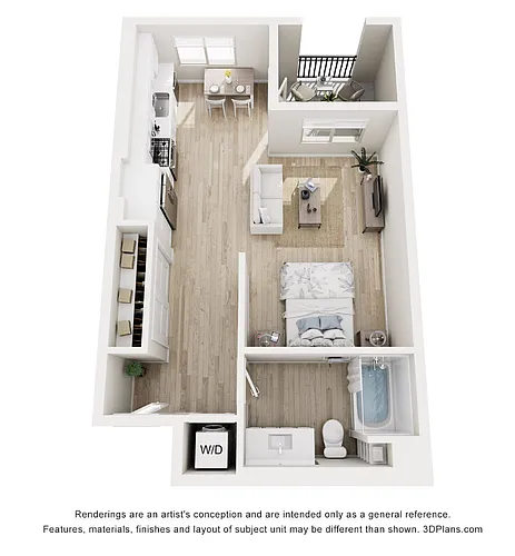 Floor plan 0BD, 1BTH S1