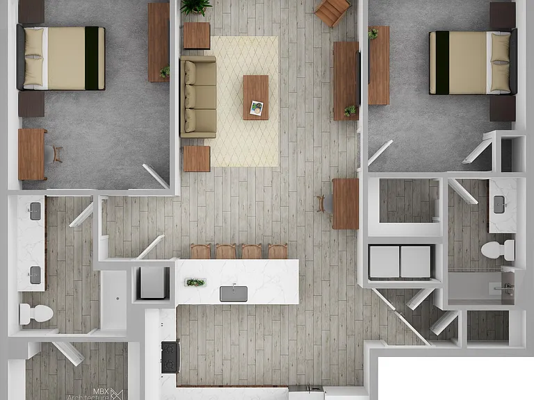 Two bedroom large floor plan