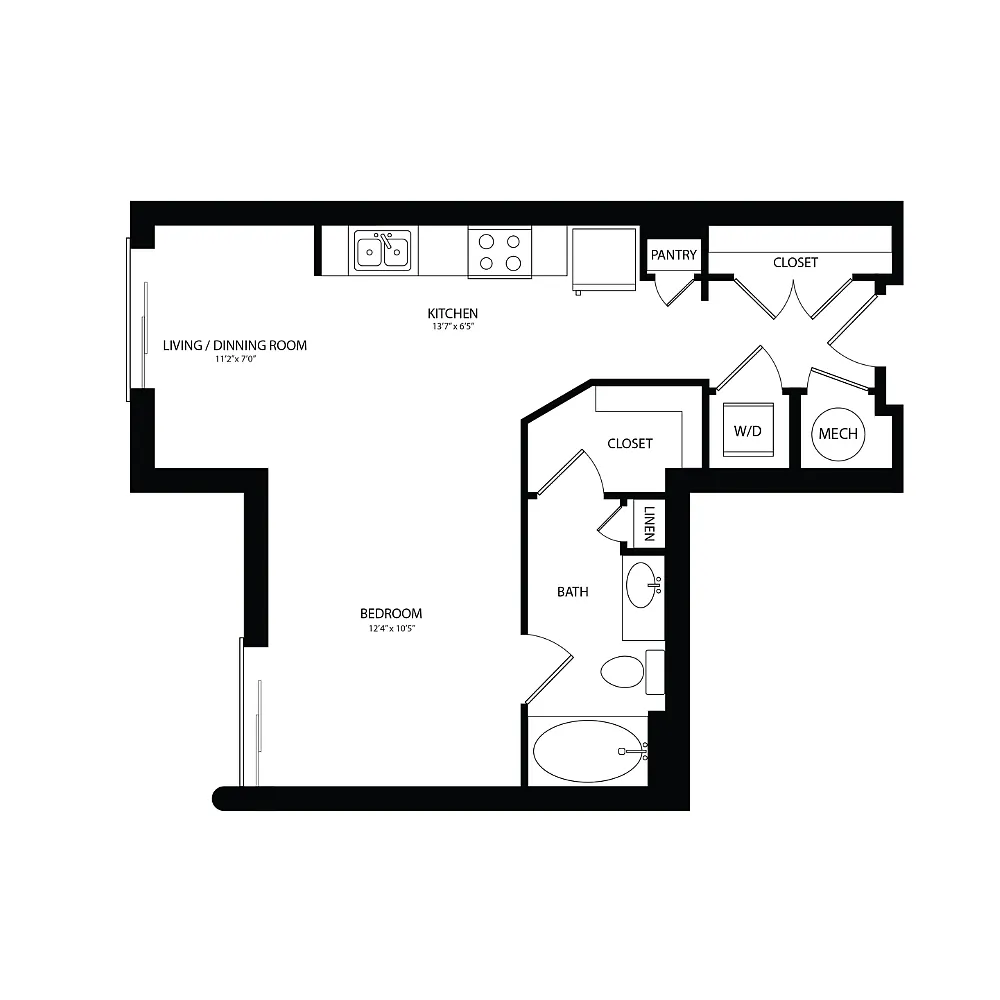 Floor plan Studio, 1 Bath 576 SF S1