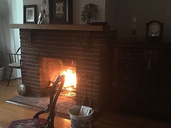 A cozy fireplace 