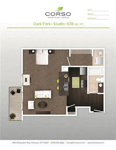 Floor plan 0BR x 1BA - Clark Fork