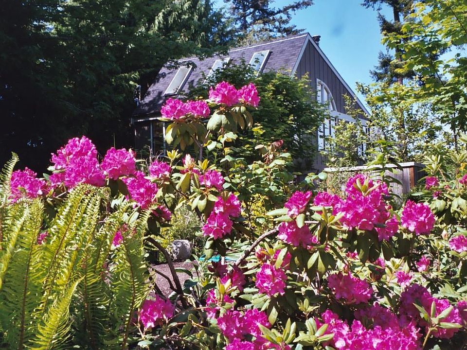 View of Carriage House and Rhododendrons in Spring