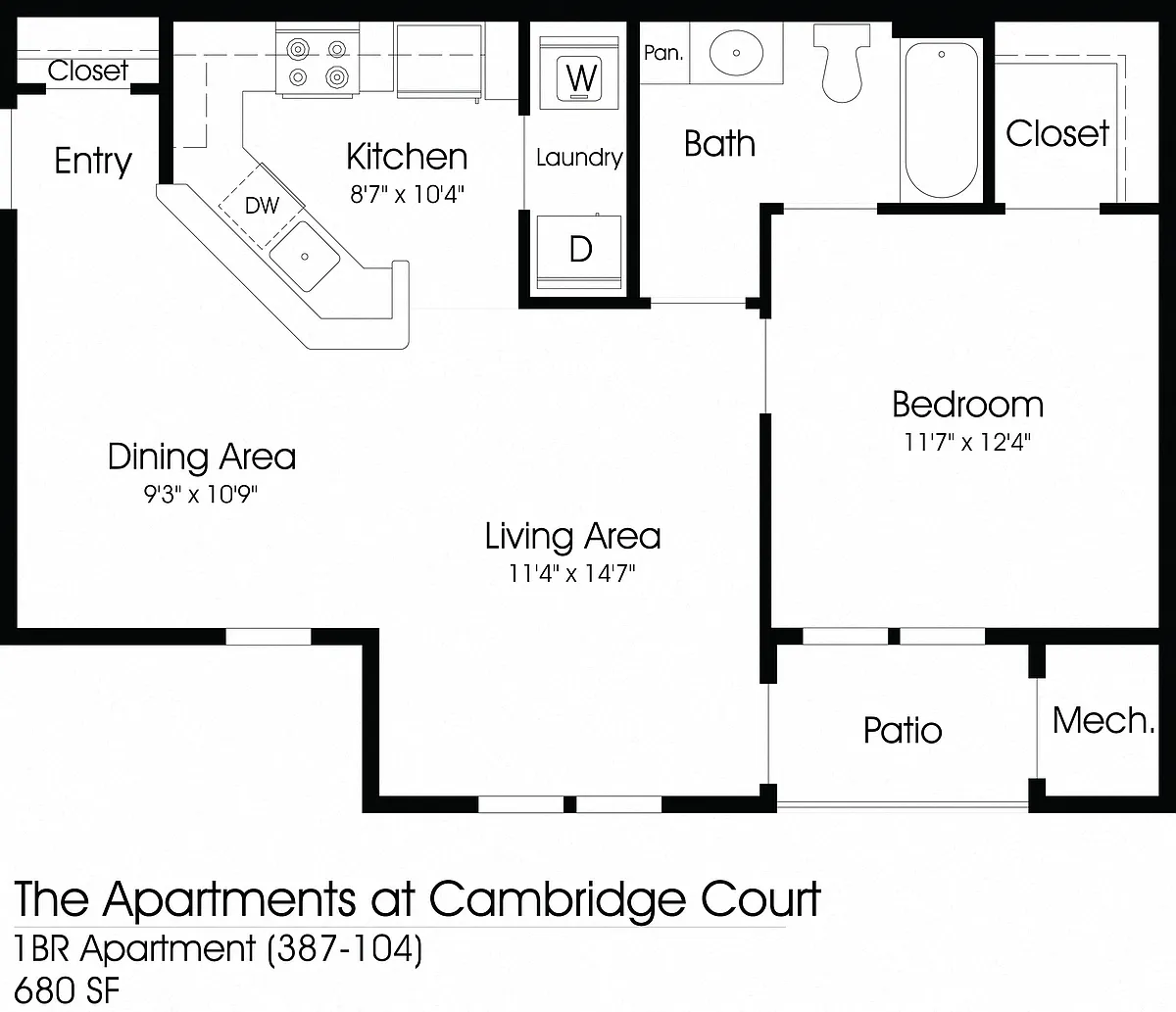 Floor plan 1BR 1BA (680sf)