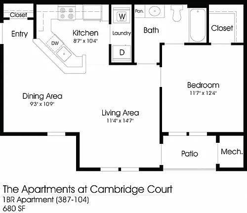 Floor plan 1BR 1BA (680sf)