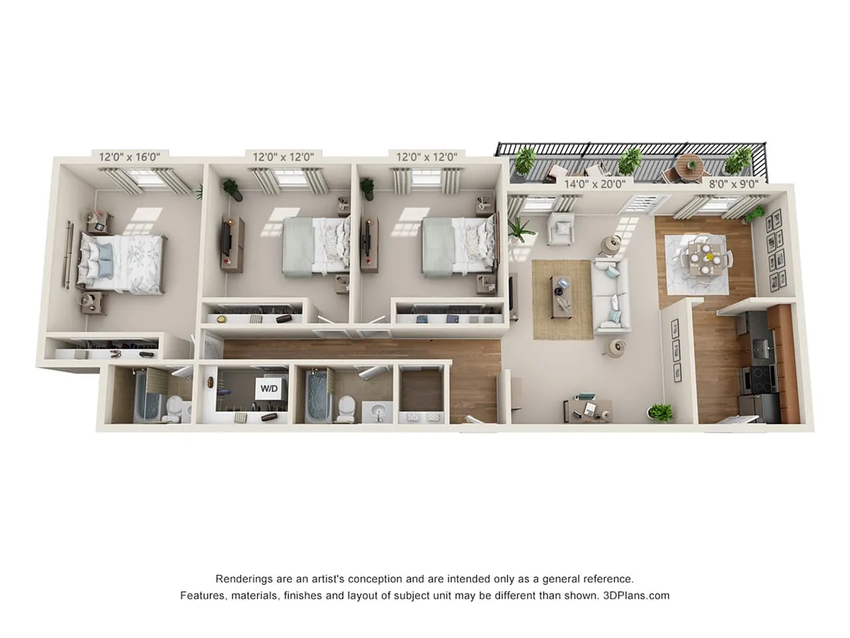 Floor plan 3-Bedroom 2-Bathroom