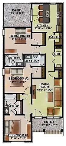 Floor plan 3 Bed / 3 Bath Duplex