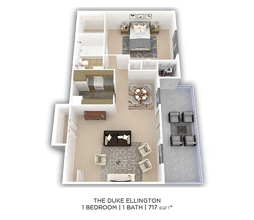 Floor plan One Bedroom - 717 sqft